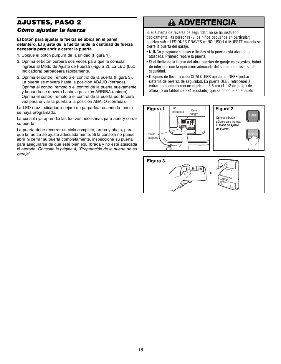 Ajustes, paso 2 | Chamberlain 3800E User Manual | Page 54 / 72