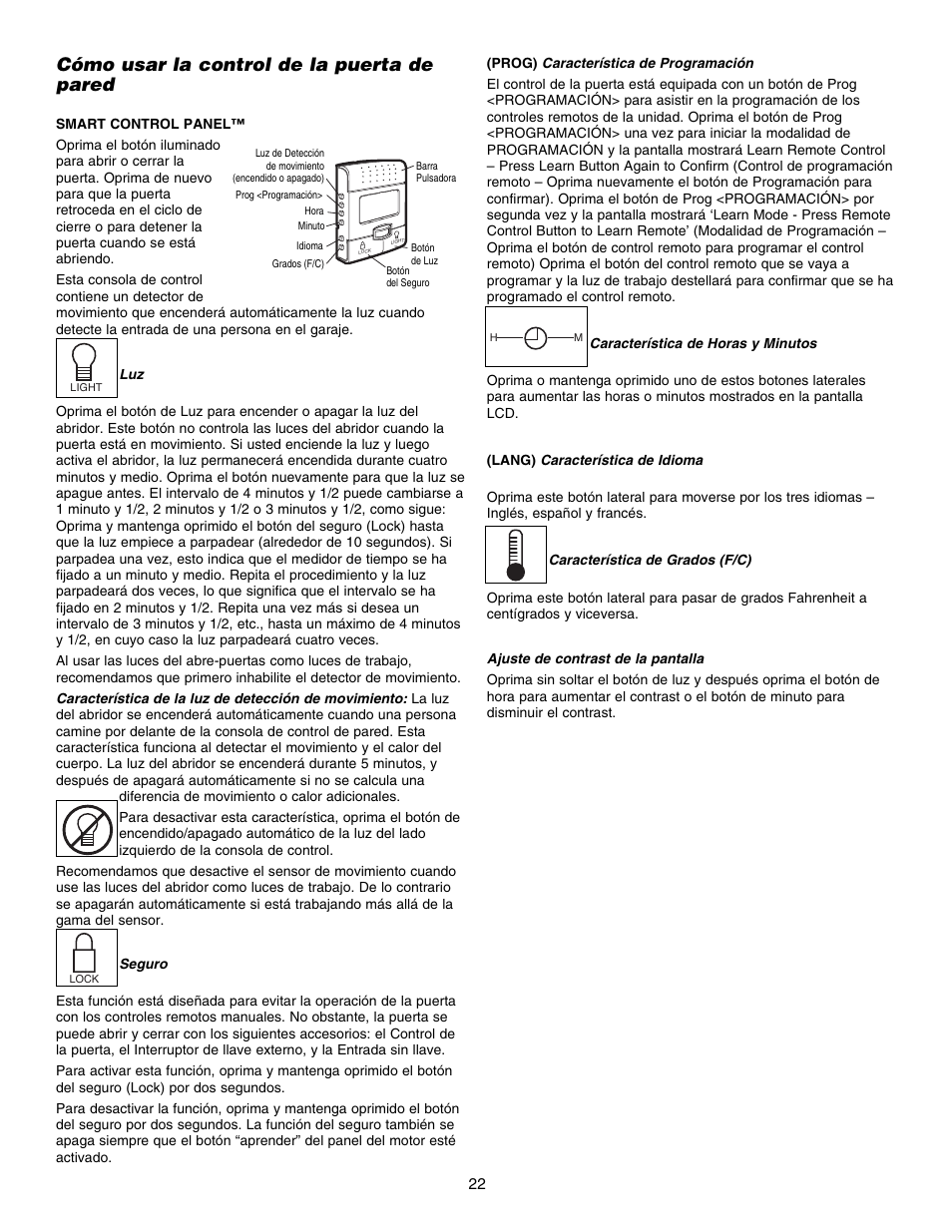 Cómo usar la control de la puerta de pared | Chamberlain 3800E User Manual | Page 58 / 72