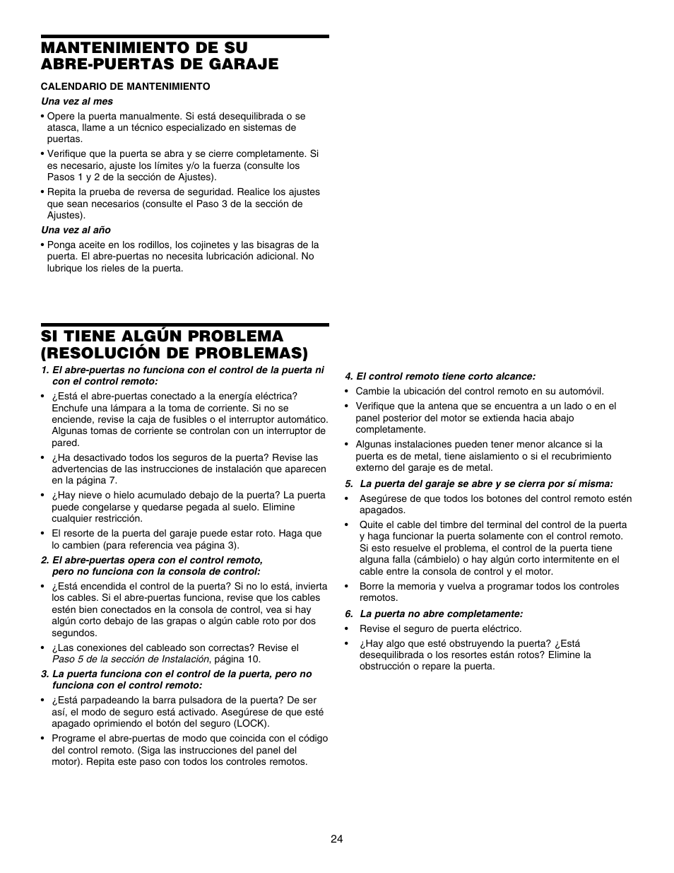 Mantenimiento de su abre-puertas de garaje, Si tiene algún problema (resolución de problemas) | Chamberlain 3800E User Manual | Page 60 / 72