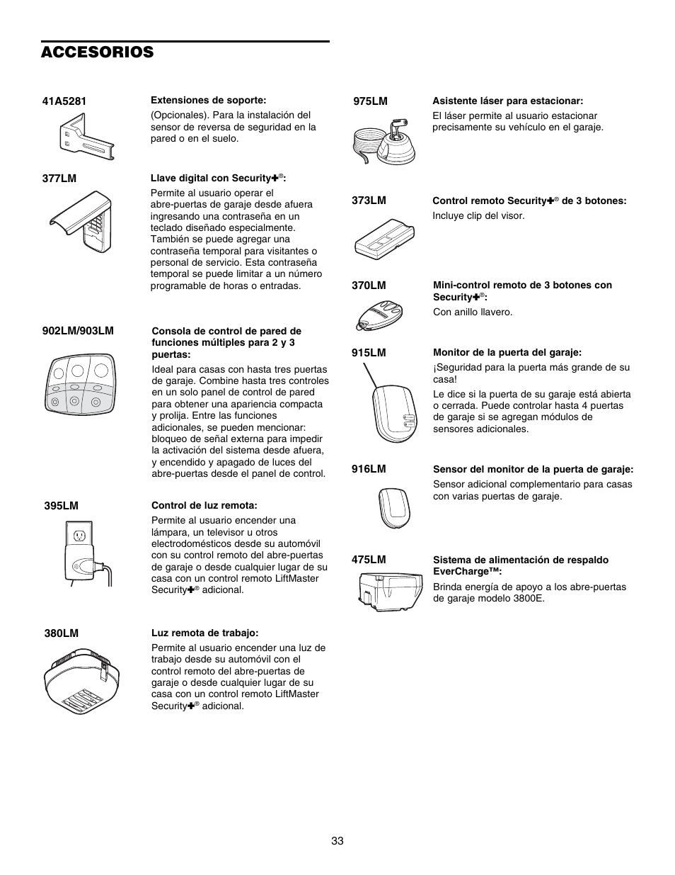 Accesorios | Chamberlain 3800E User Manual | Page 69 / 72