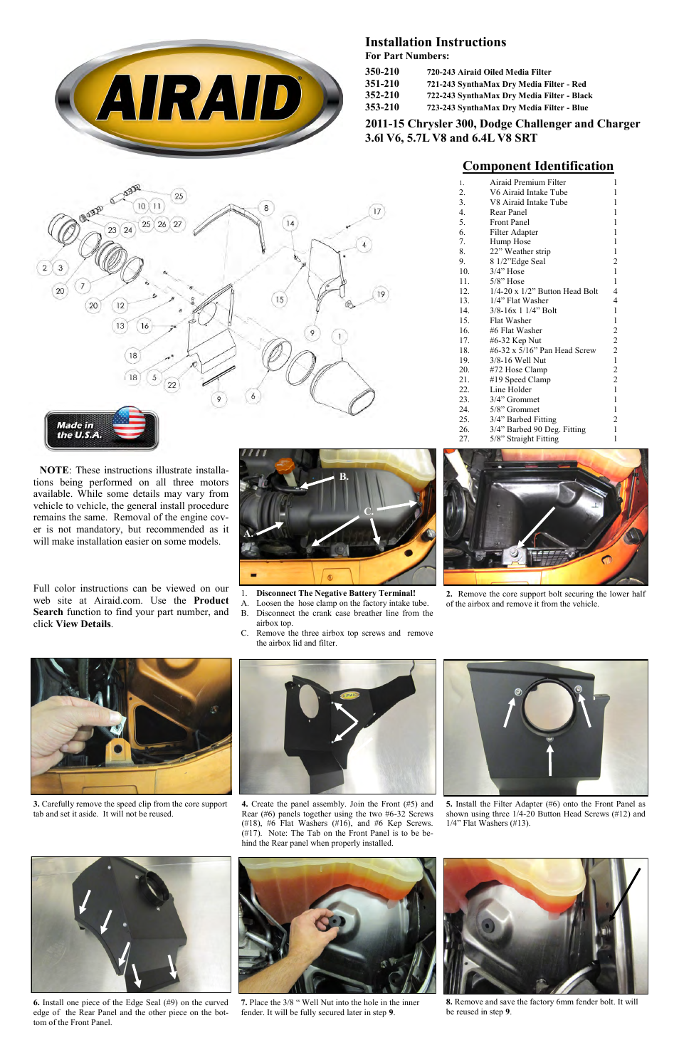 Airaid 350-210 User Manual | 2 pages