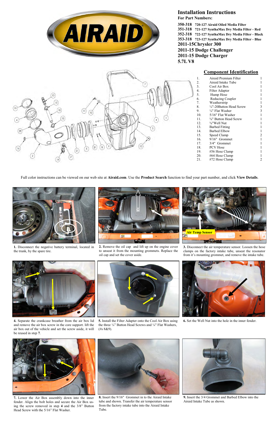 Airaid 350-318 User Manual | 2 pages