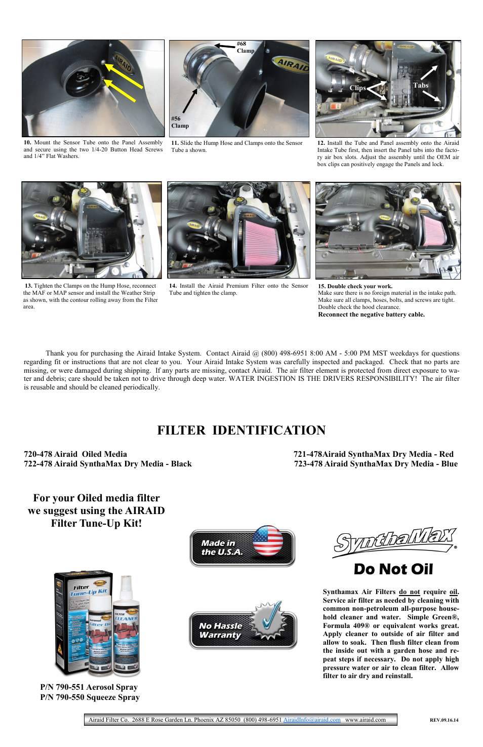 Filter identification | Airaid 400-101 User Manual | Page 2 / 2
