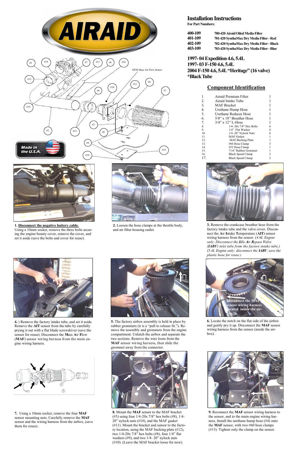 Airaid 400-109 User Manual | 2 pages