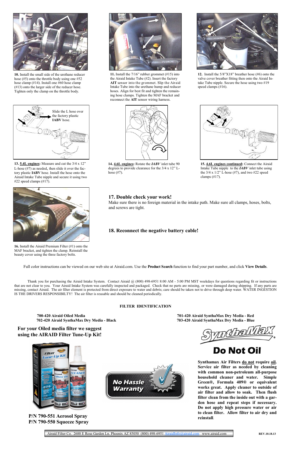 Double check your work, Reconnect the negative battery cable | Airaid 400-109 User Manual | Page 2 / 2