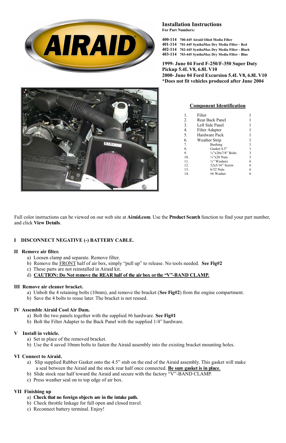 Airaid 400-114 User Manual | 2 pages