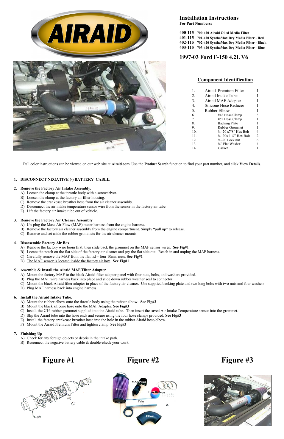 Airaid 400-115 User Manual | 2 pages