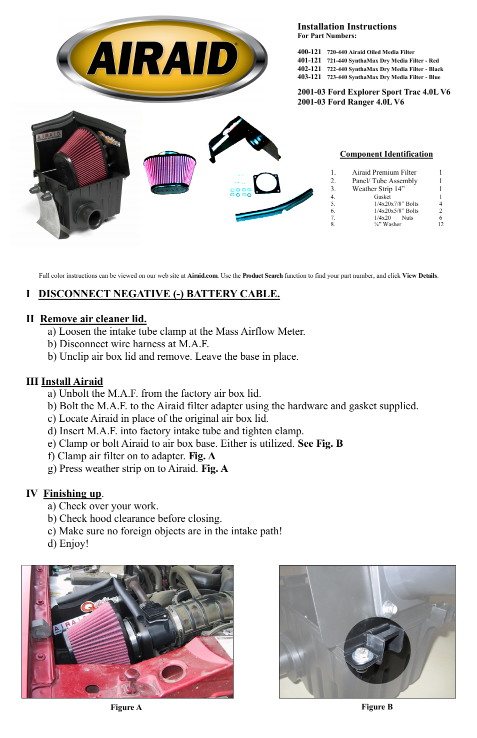 Airaid 400-121 User Manual | 2 pages