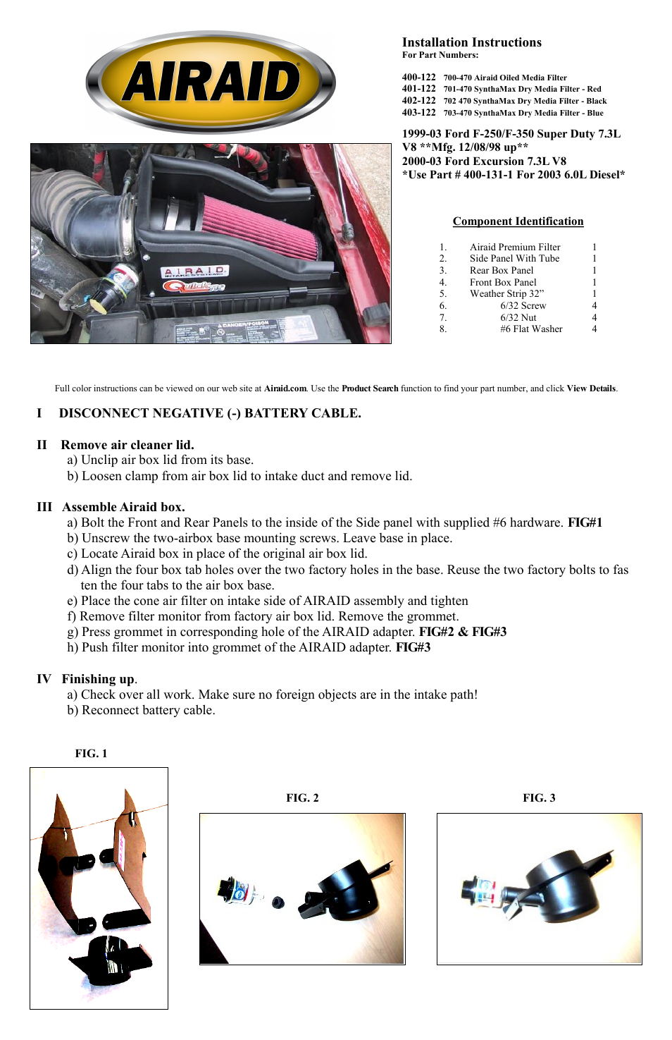 Airaid 400-122 User Manual | 2 pages
