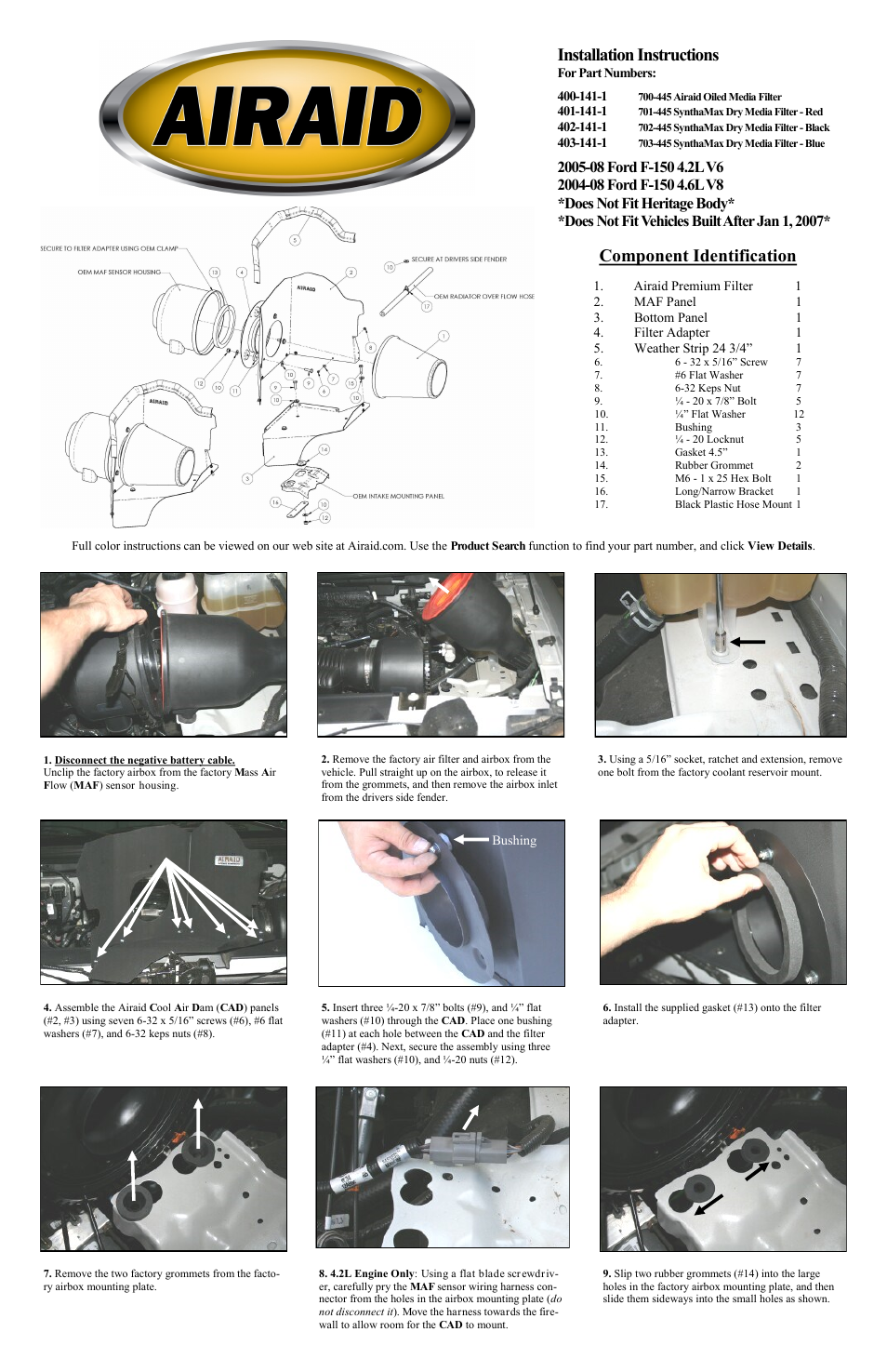 Airaid 400-141-1 User Manual | 2 pages