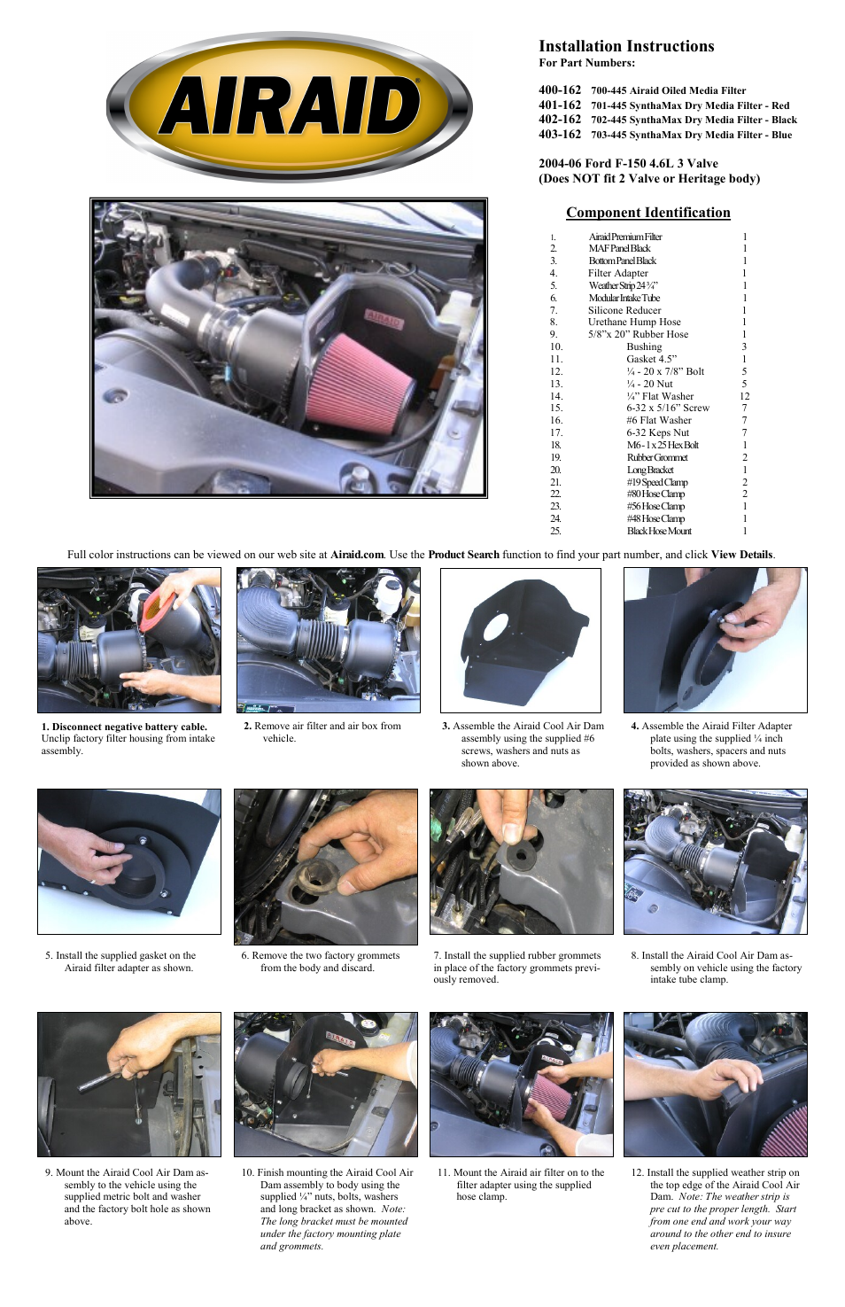 Airaid 400-162 User Manual | 2 pages
