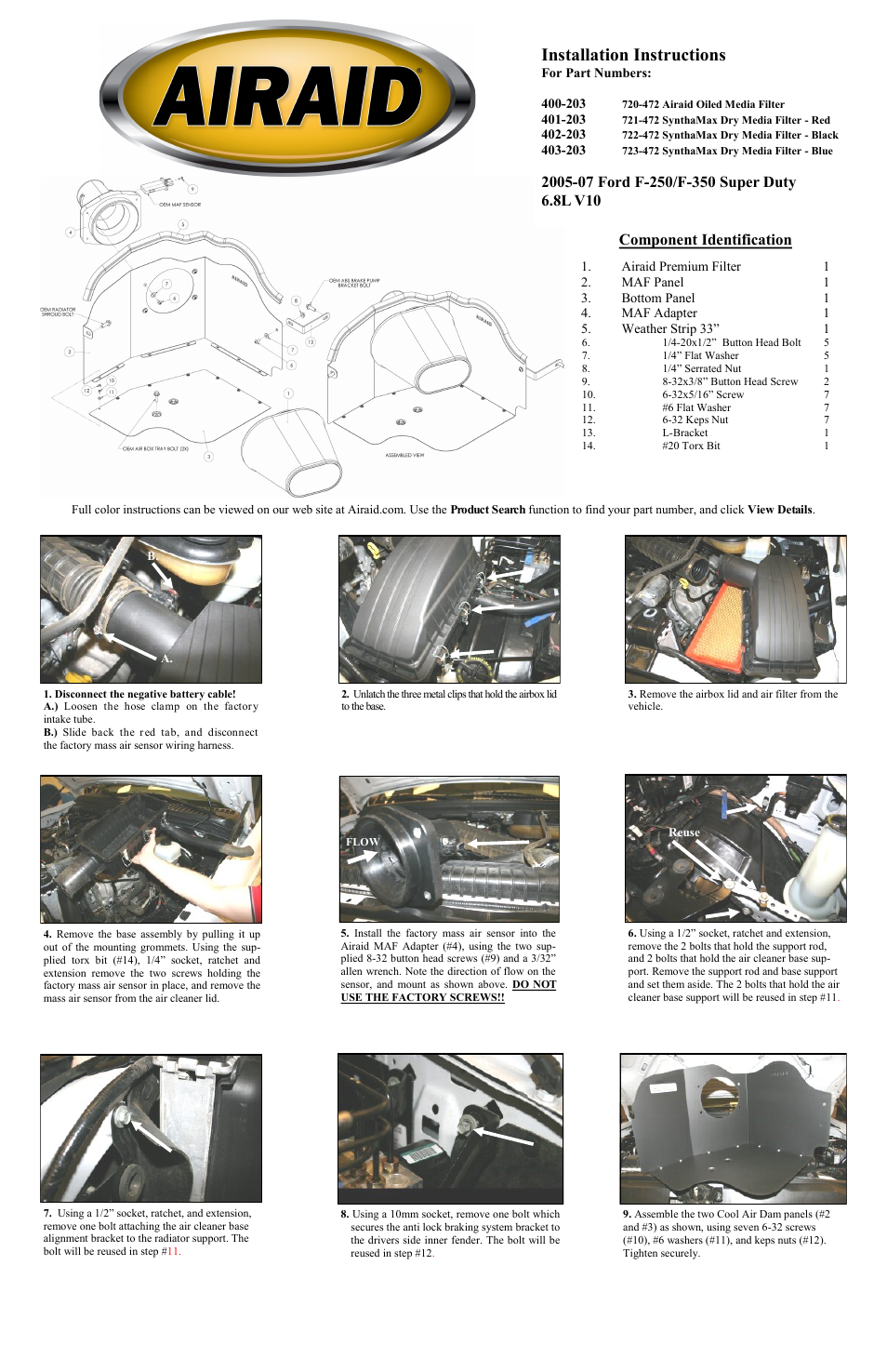Airaid 400-203 User Manual | 2 pages