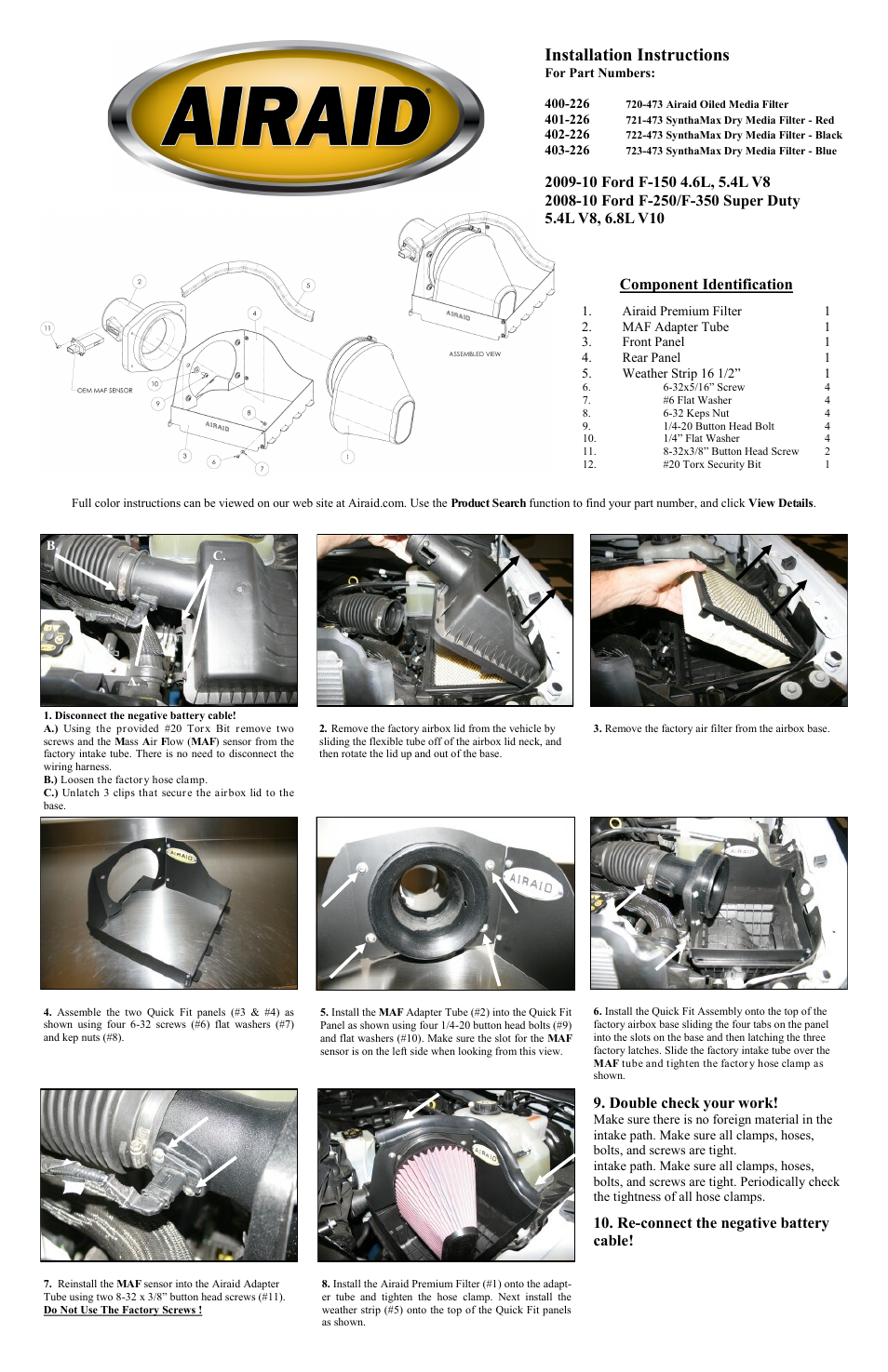 Airaid 400-226 User Manual | 2 pages