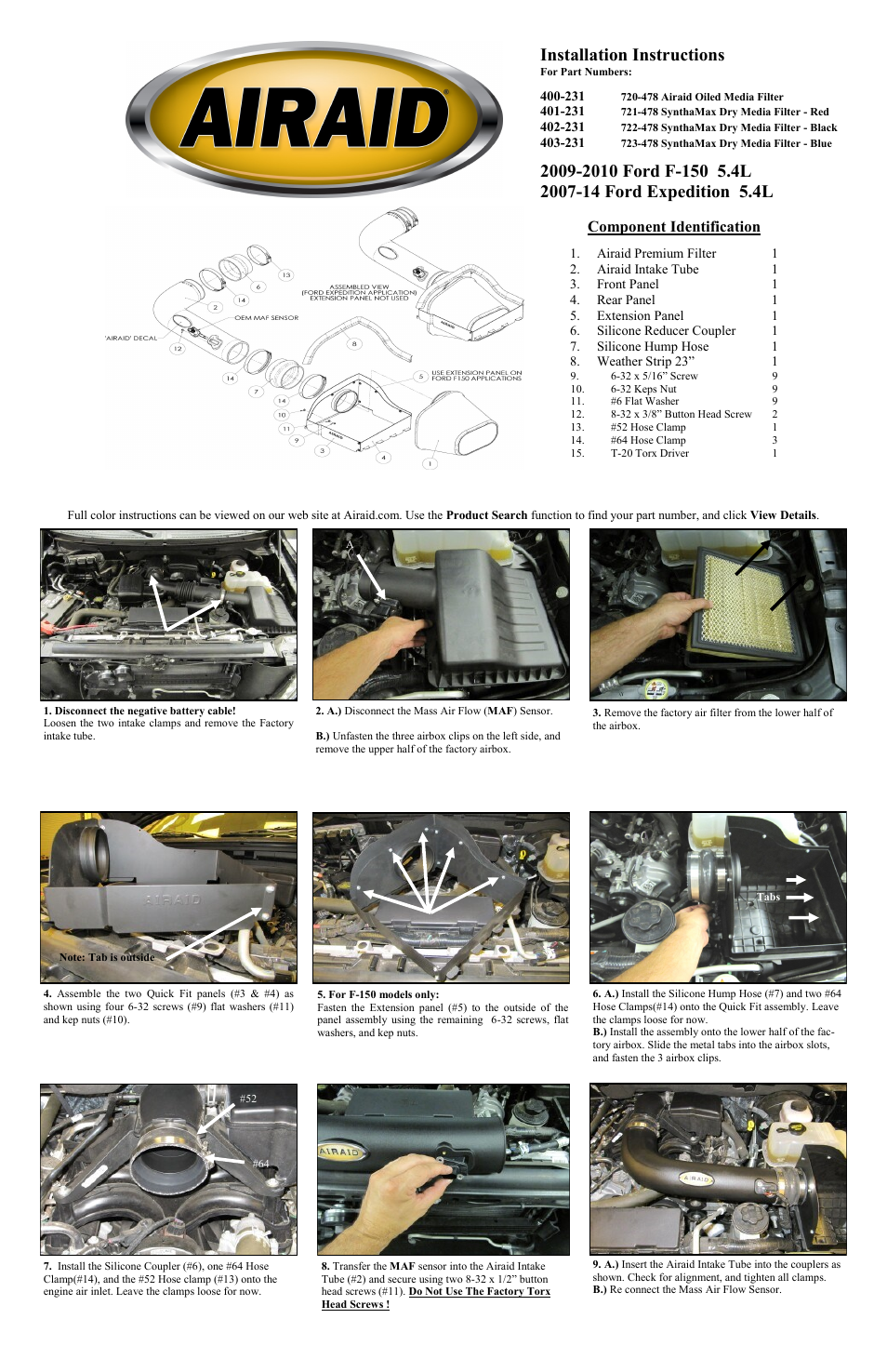 Airaid 400-231 User Manual | 2 pages