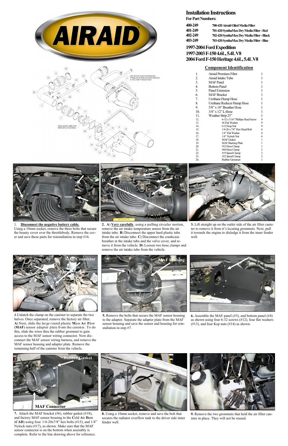 Airaid 400-249 User Manual | 2 pages