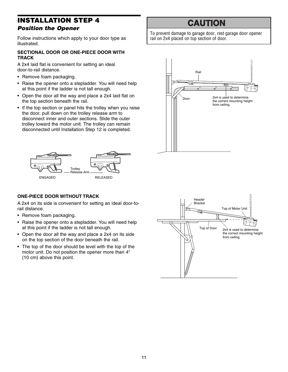 Position the opener, Installation step 4 | Chamberlain 3575S User Manual | Page 11 / 40