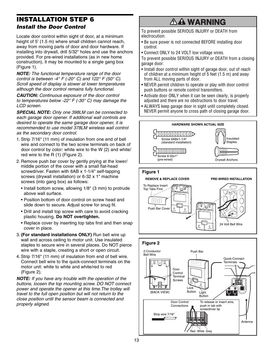 Install the door control, Installation step 6 | Chamberlain 3575S User Manual | Page 13 / 40