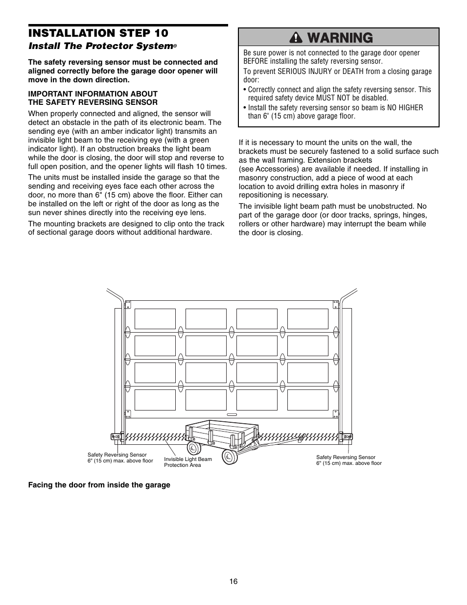 Install the protector system, Installation step 10 | Chamberlain 3575S User Manual | Page 16 / 40