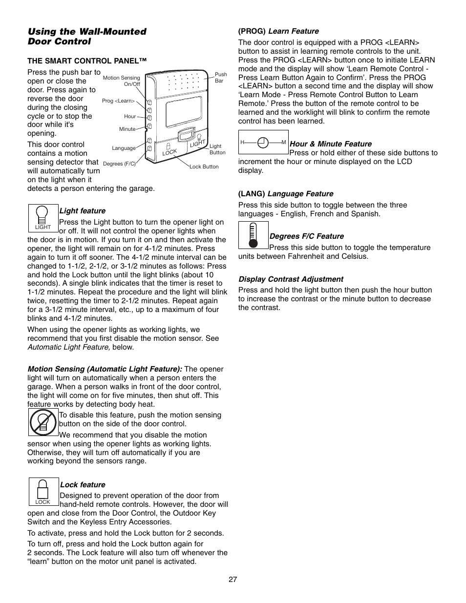 Using the wall-mounteddoor control, Using the wall-mounted door control | Chamberlain 3575S User Manual | Page 27 / 40