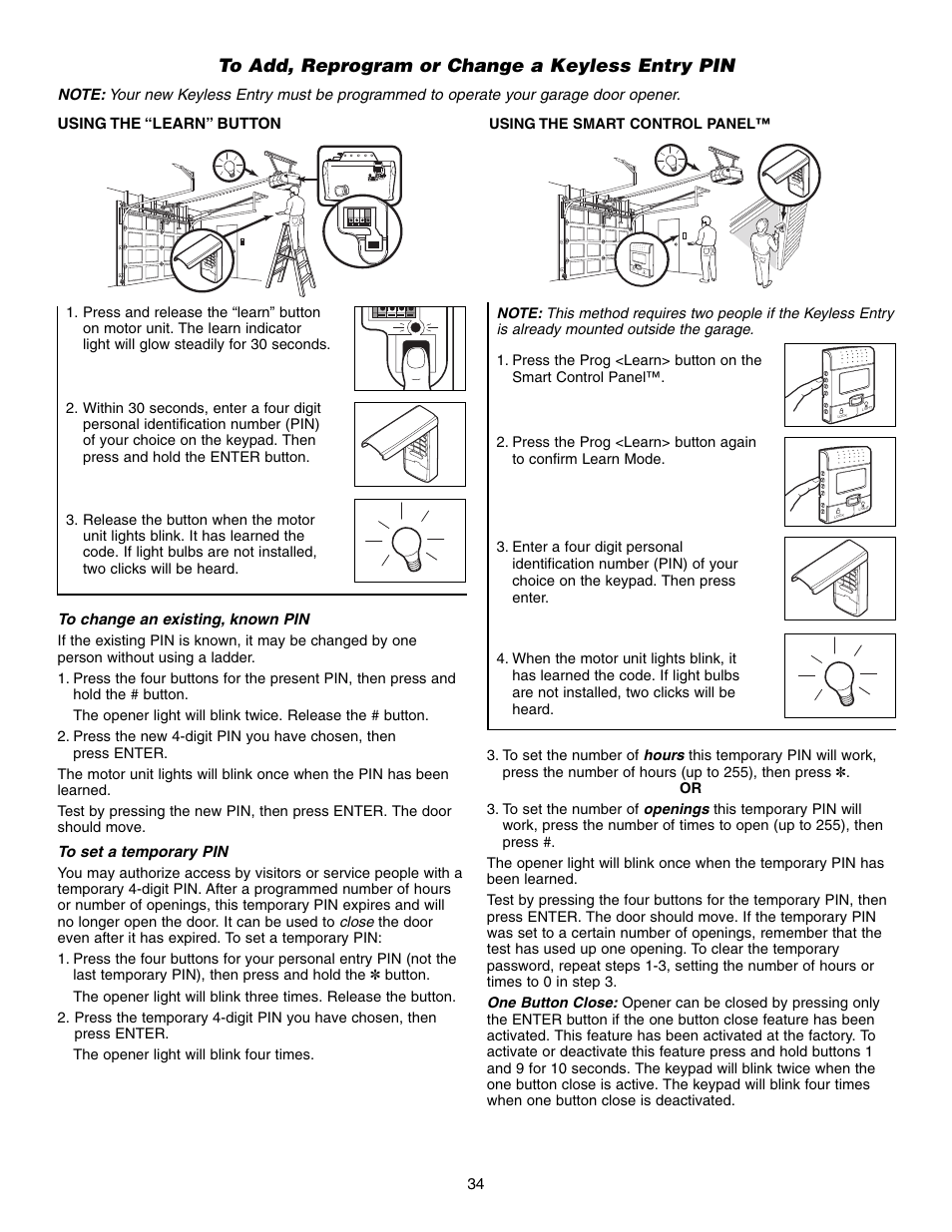 To add, reprogram or change a keyless entry pin | Chamberlain 3575S User Manual | Page 34 / 40