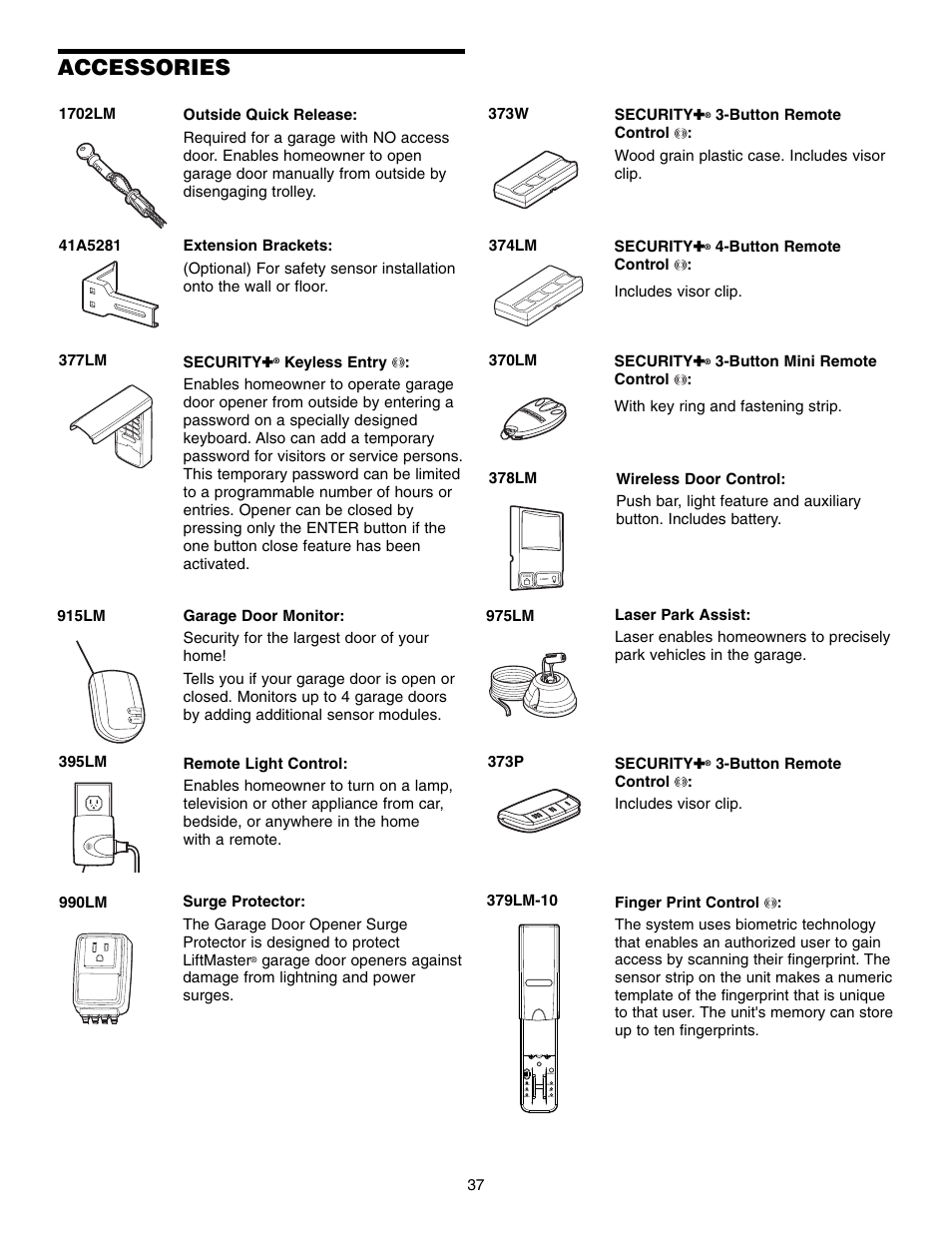 Accessories | Chamberlain 3575S User Manual | Page 37 / 40