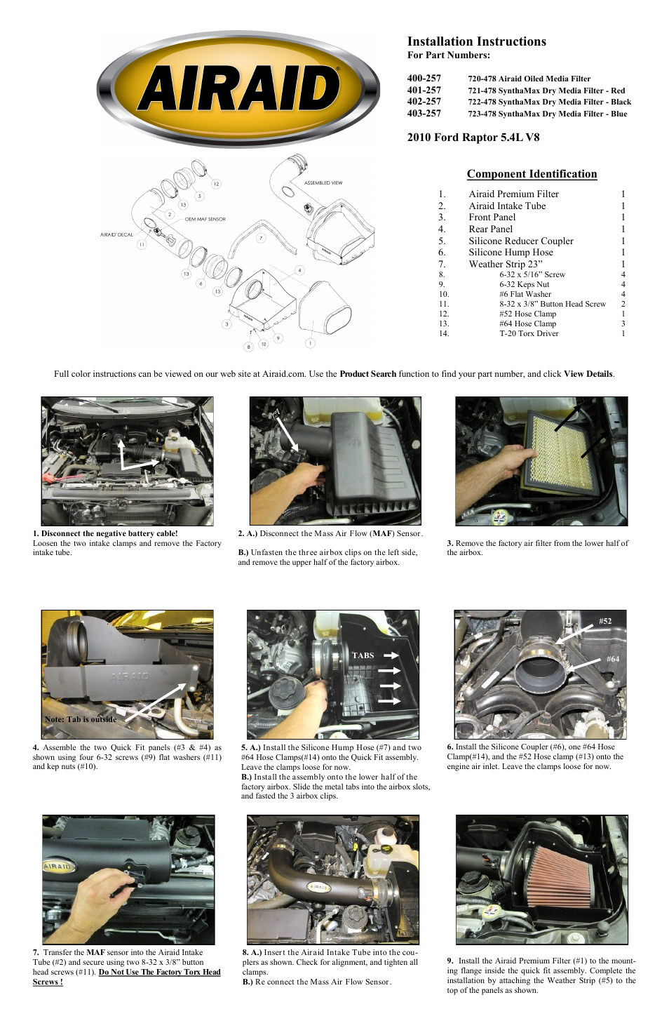 Airaid 400-257 User Manual | 2 pages