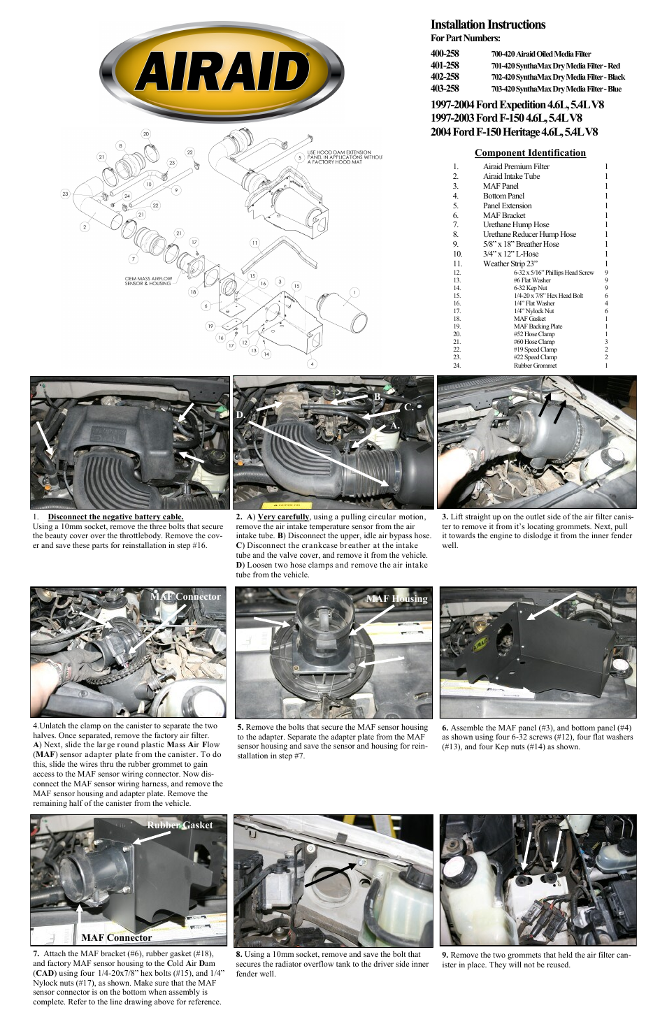 Airaid 400-258 User Manual | 2 pages