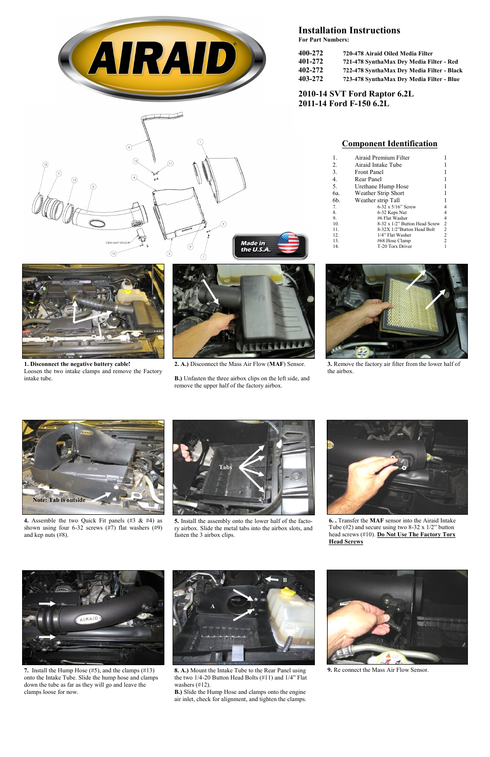Airaid 400-272 User Manual | 2 pages