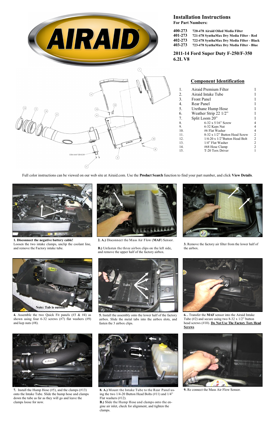 Airaid 400-273 User Manual | 2 pages