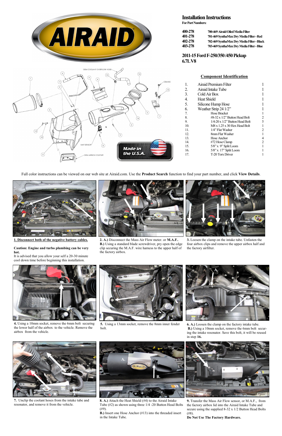 Airaid 400-278 User Manual | 2 pages