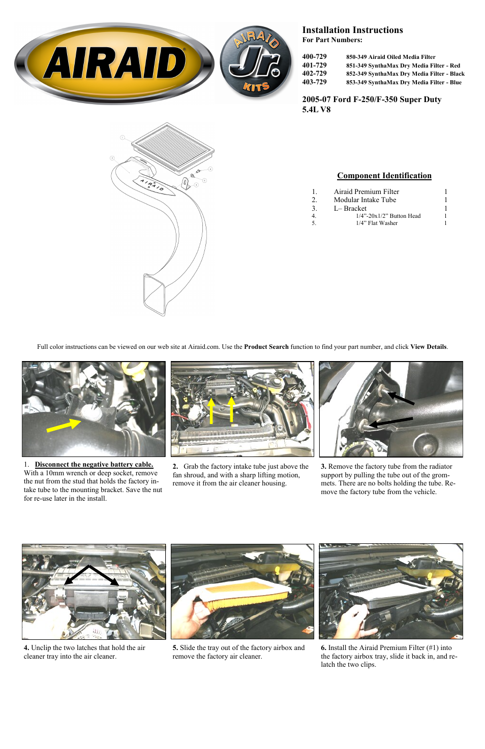 Airaid 400-729 User Manual | 2 pages