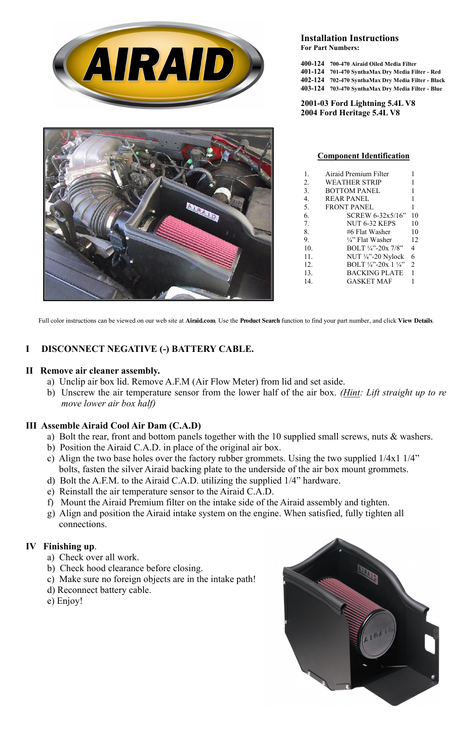 Airaid 401-124 User Manual | 2 pages