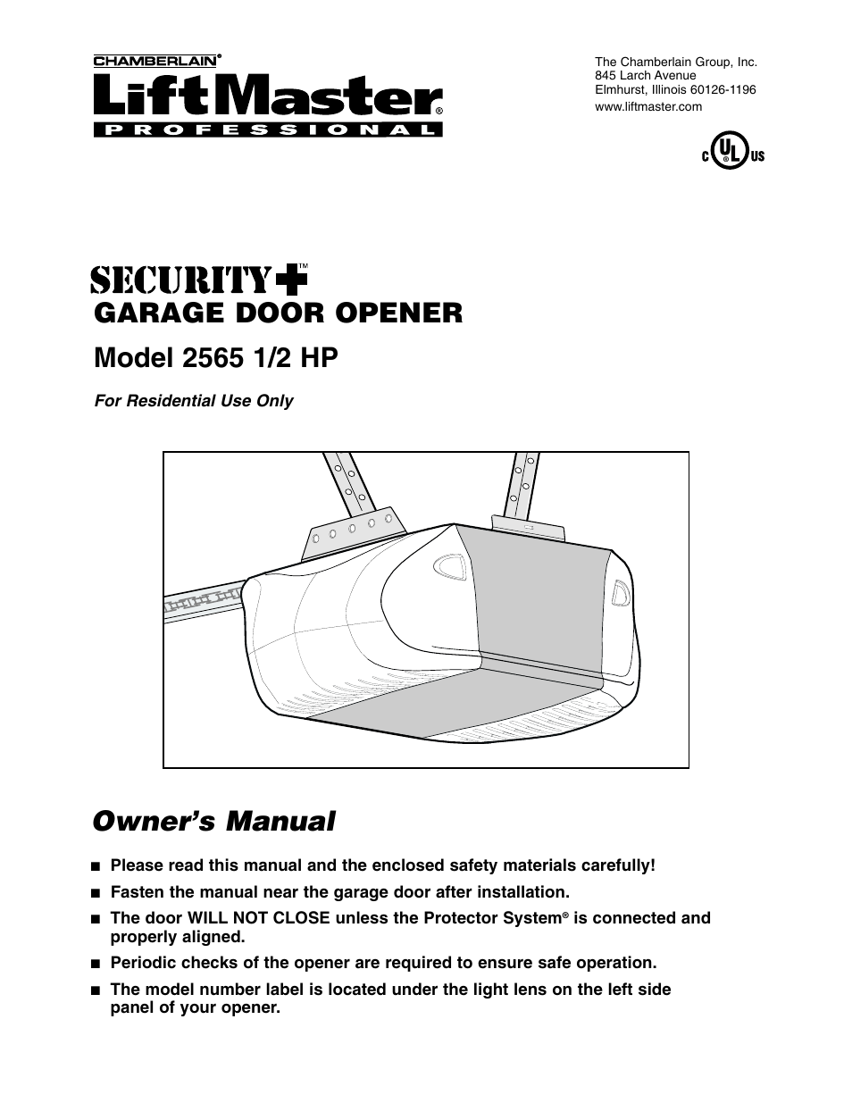 Chamberlain 2565 1/2 HP User Manual | 36 pages