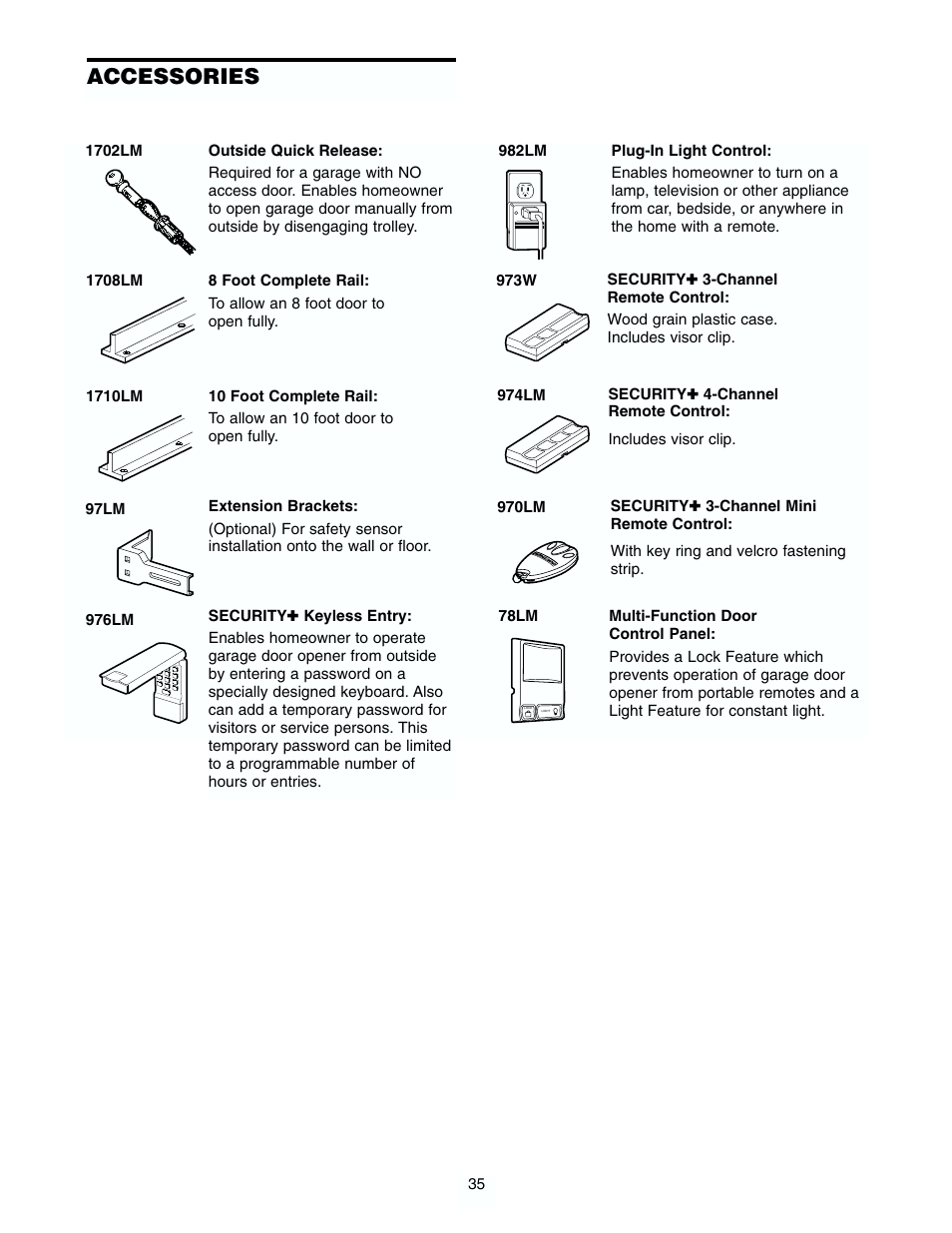 Accessories | Chamberlain 2565 1/2 HP User Manual | Page 35 / 36