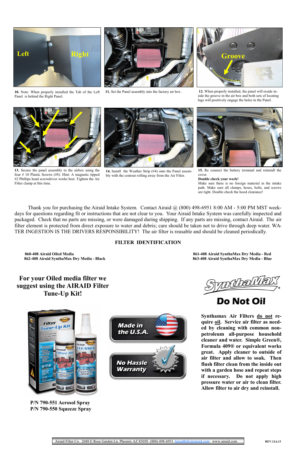 Right groove, Left | Airaid 450-181 User Manual | Page 2 / 2