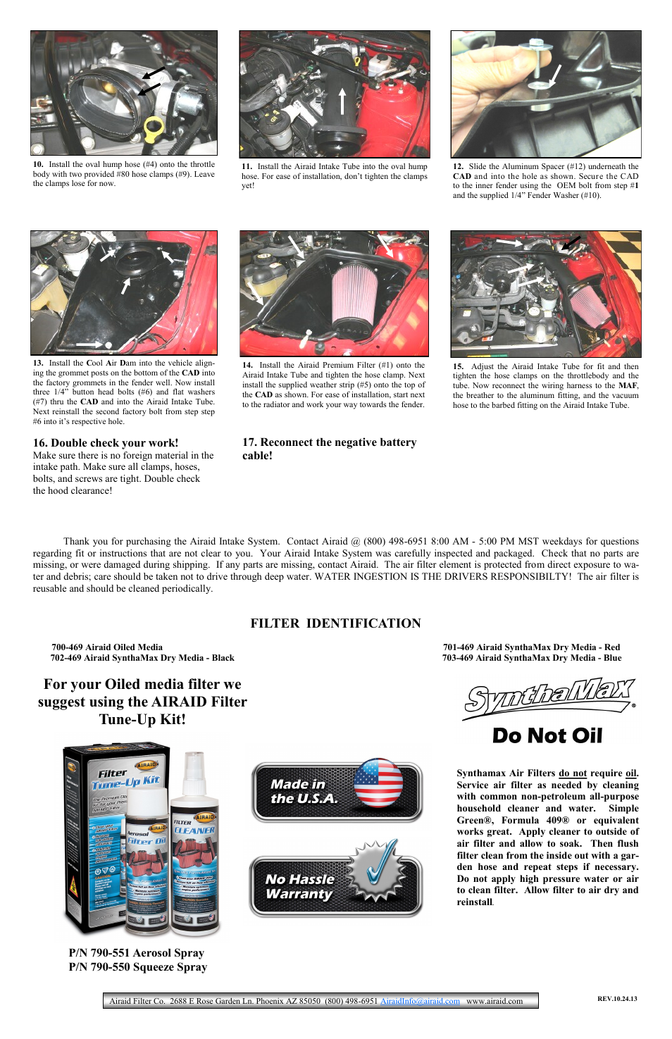 Filter identification | Airaid 450-211 User Manual | Page 2 / 2