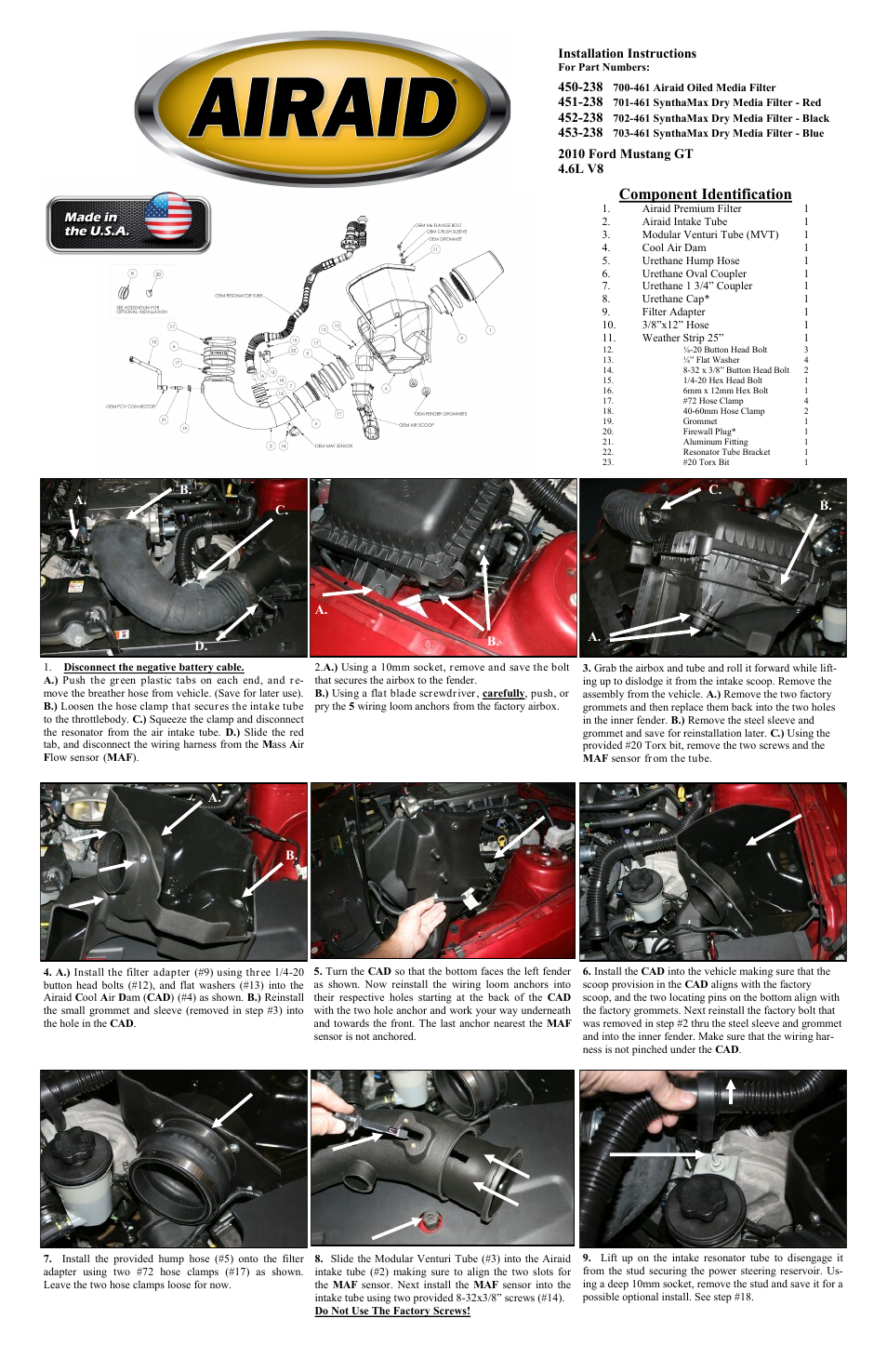 Airaid 450-238 User Manual | 2 pages