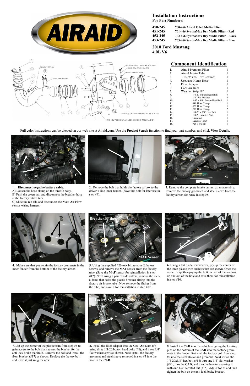 Airaid 450-245 User Manual | 2 pages