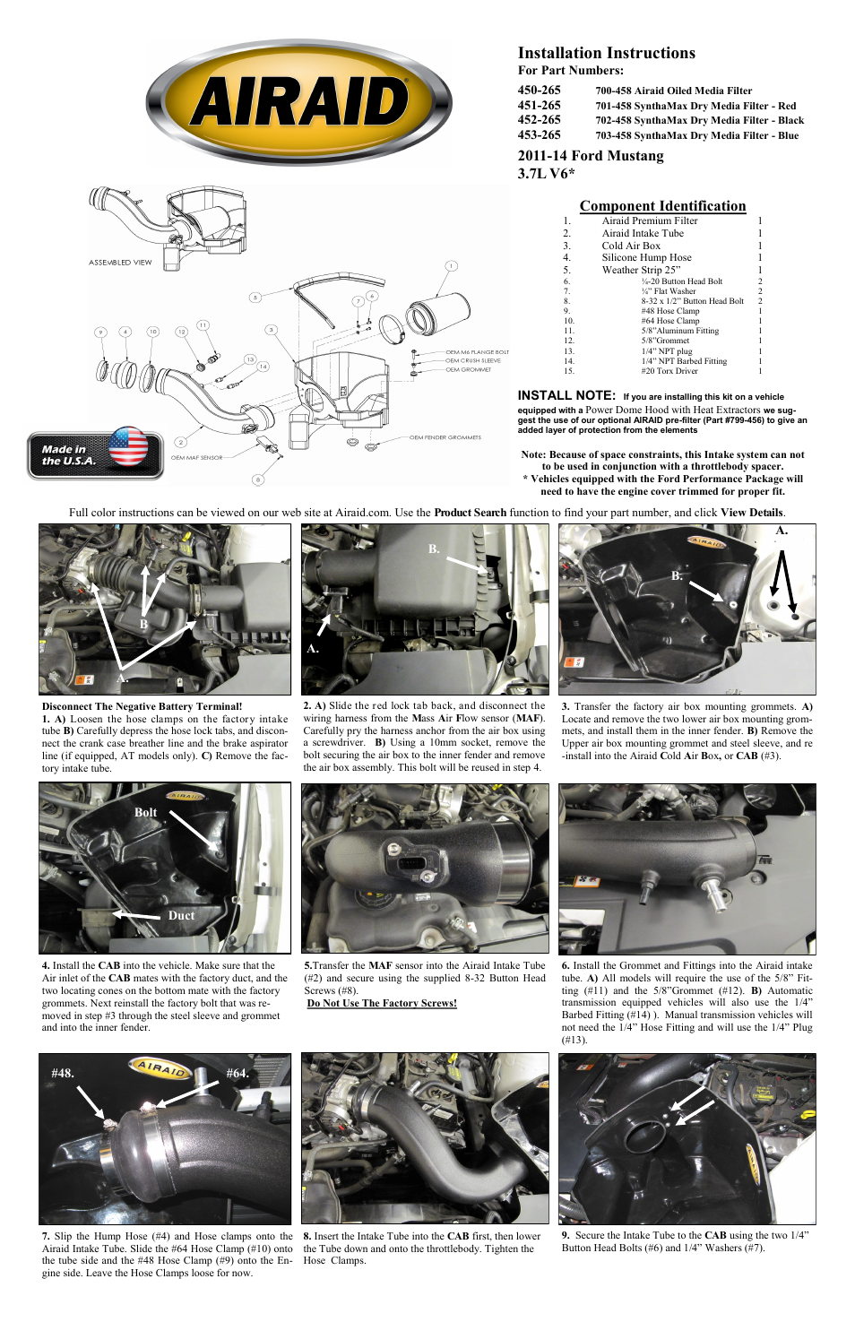 Airaid 450-265 User Manual | 2 pages