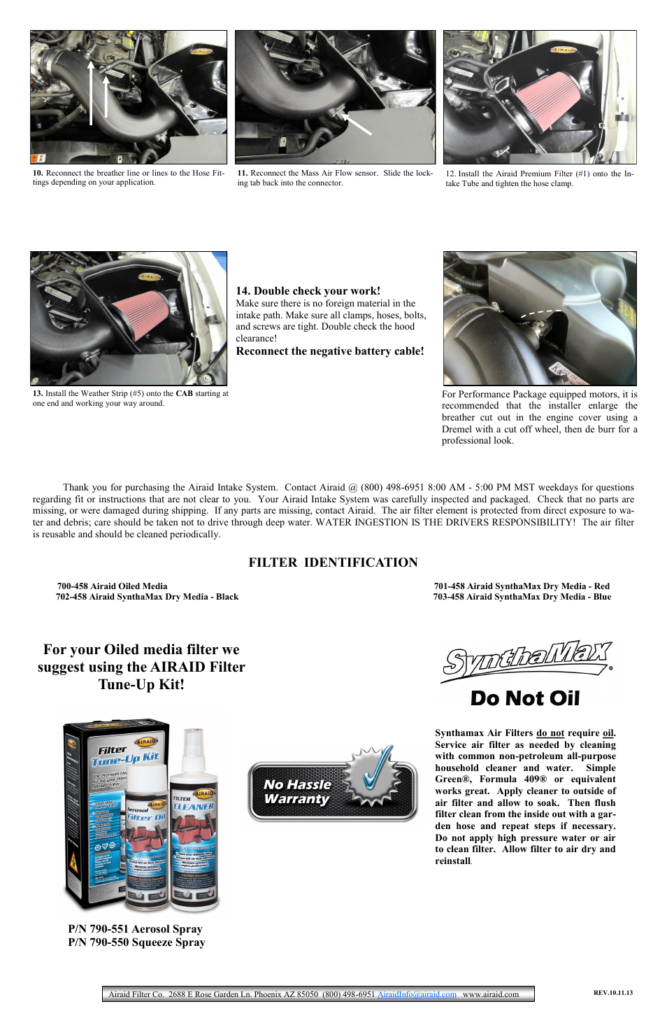 Filter identification | Airaid 450-265 User Manual | Page 2 / 2