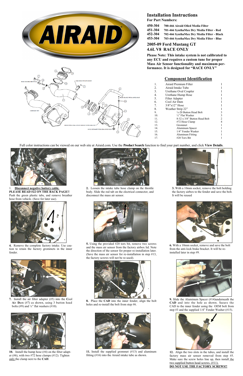 Airaid 450-304 User Manual | 2 pages