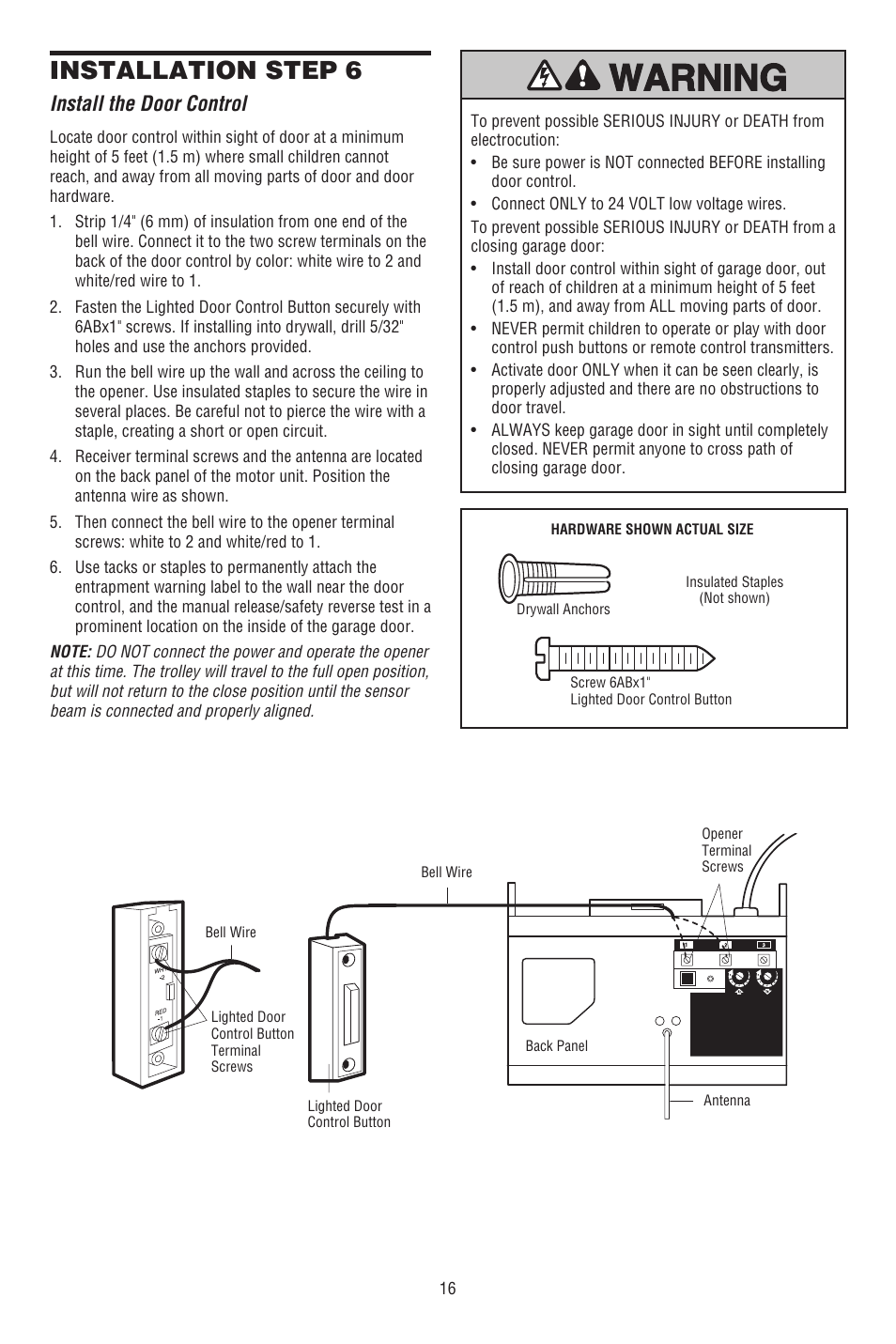 Install the door control, Installation step 6 | Chamberlain CG40DM User Manual | Page 16 / 40