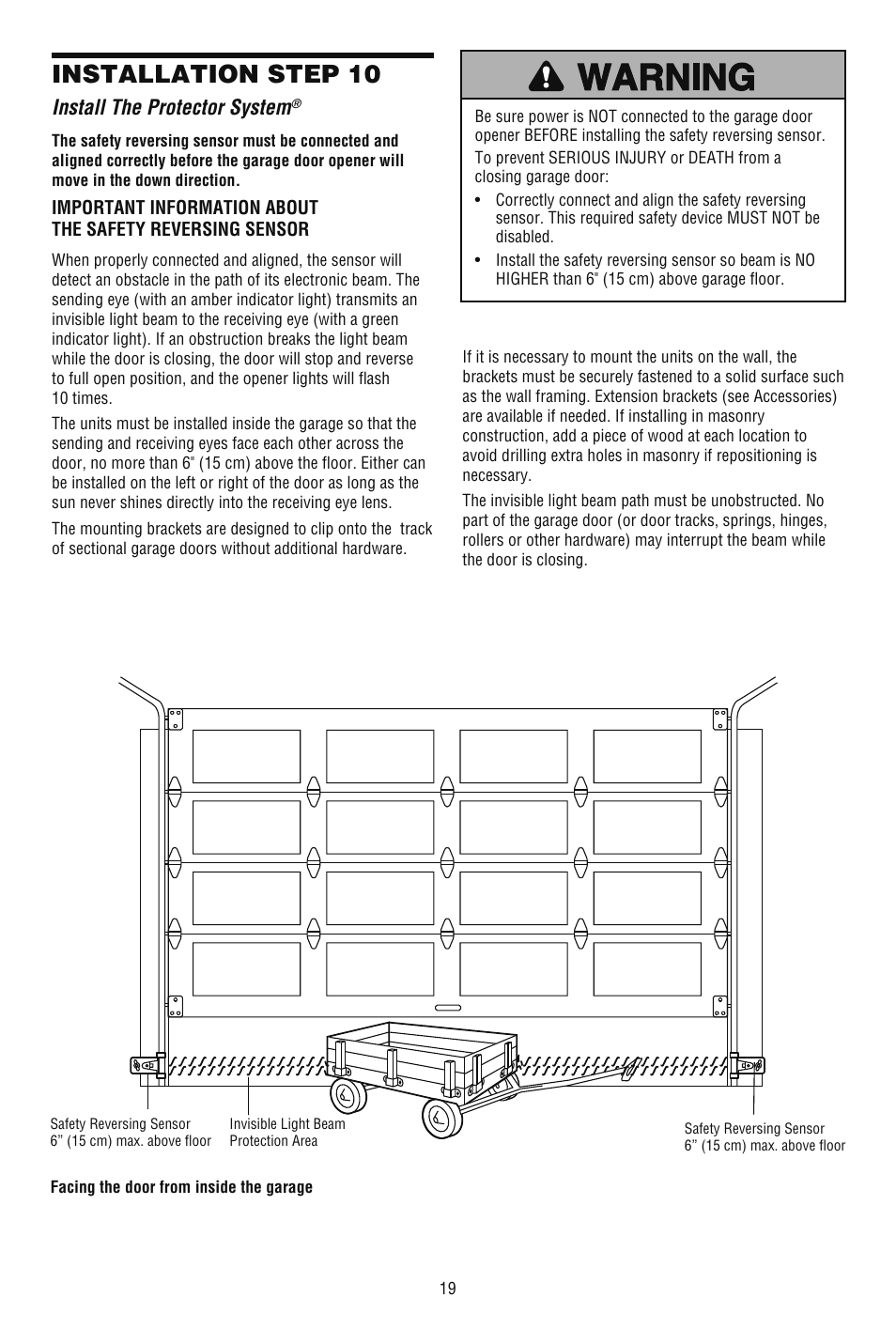 Install the protector system, Installation step 10 | Chamberlain CG40DM User Manual | Page 19 / 40