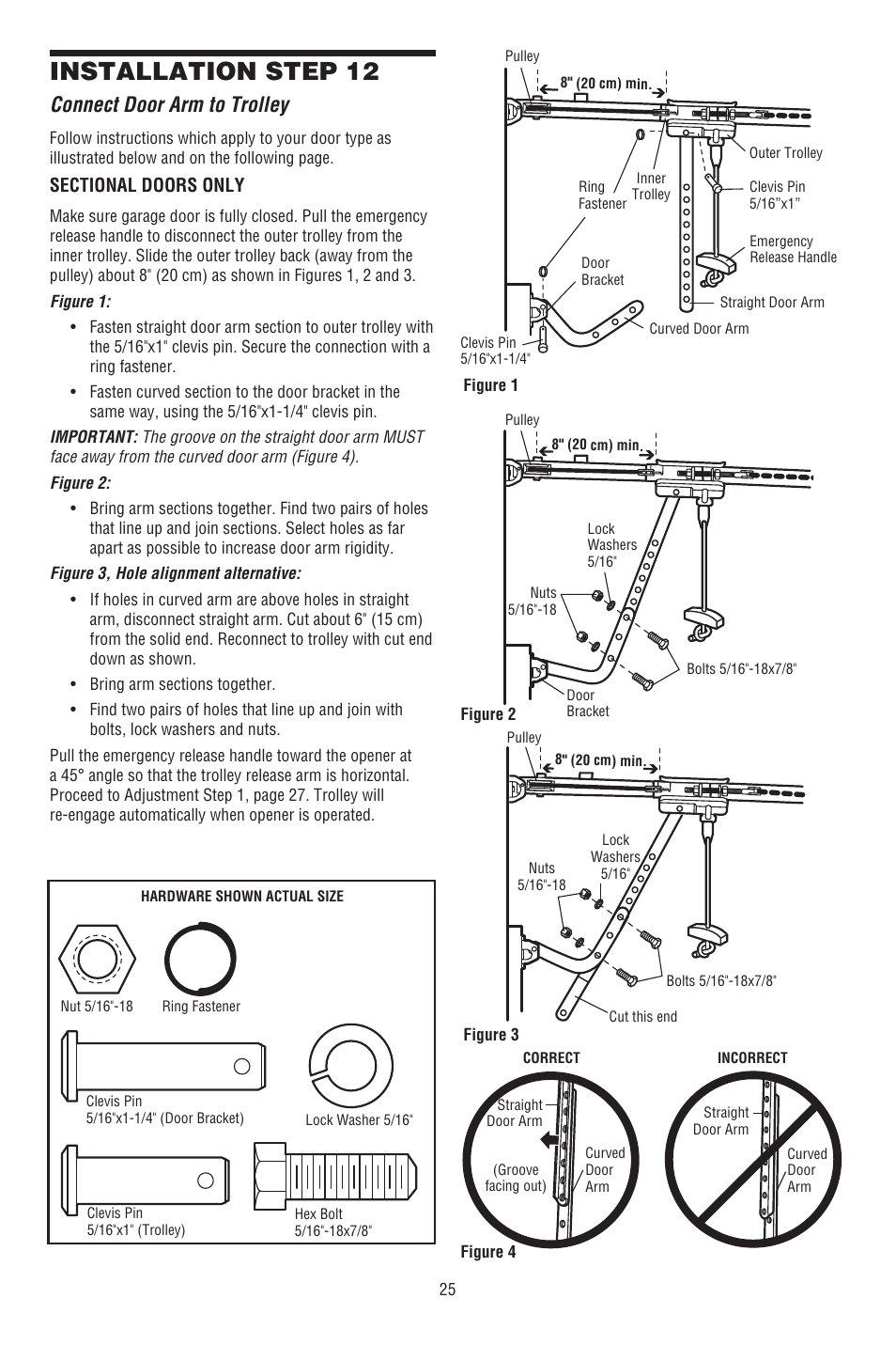 Connect door arm to trolley, Installation step 12 | Chamberlain CG40DM User Manual | Page 25 / 40