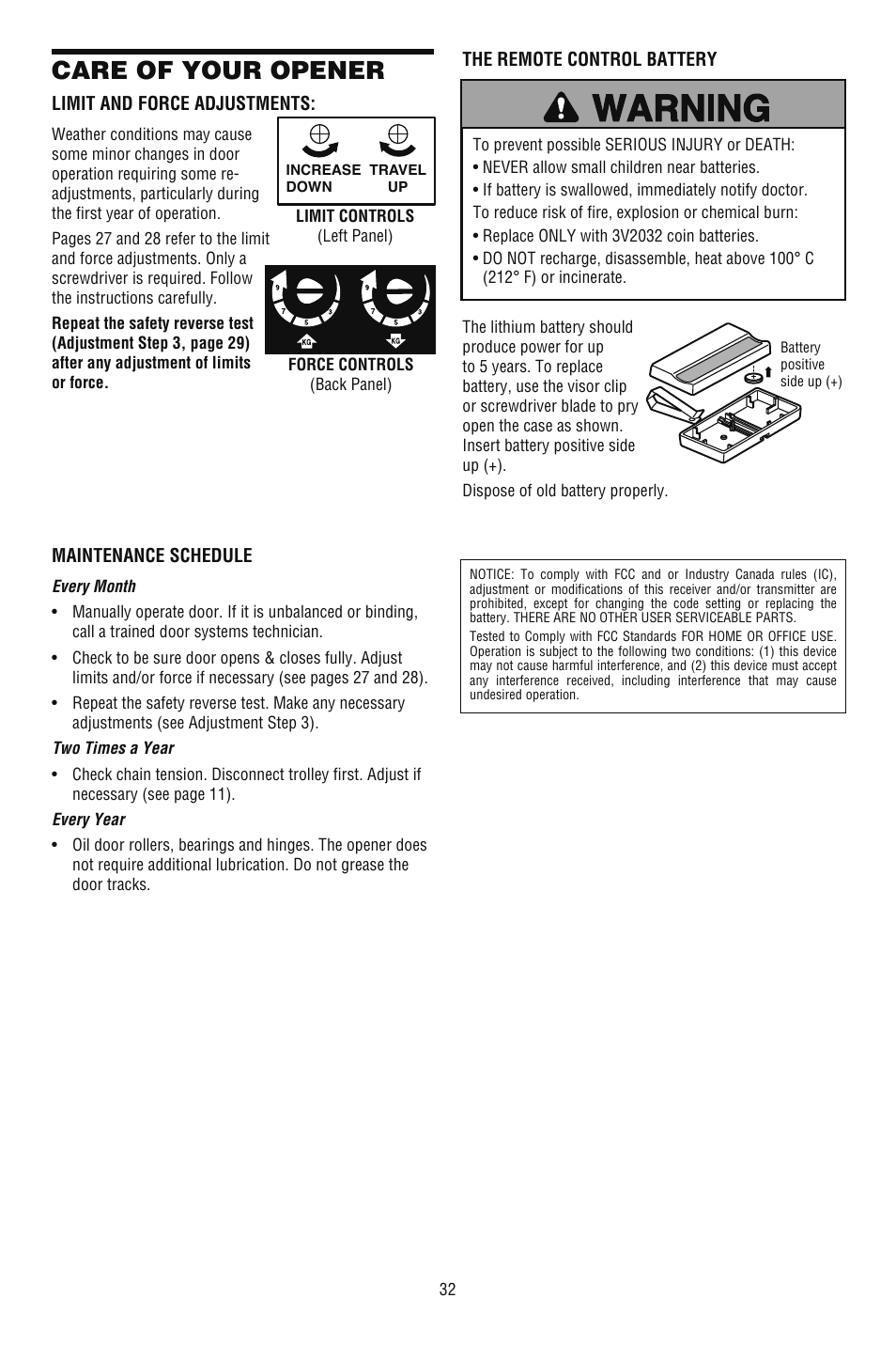 Care of your opener | Chamberlain CG40DM User Manual | Page 32 / 40