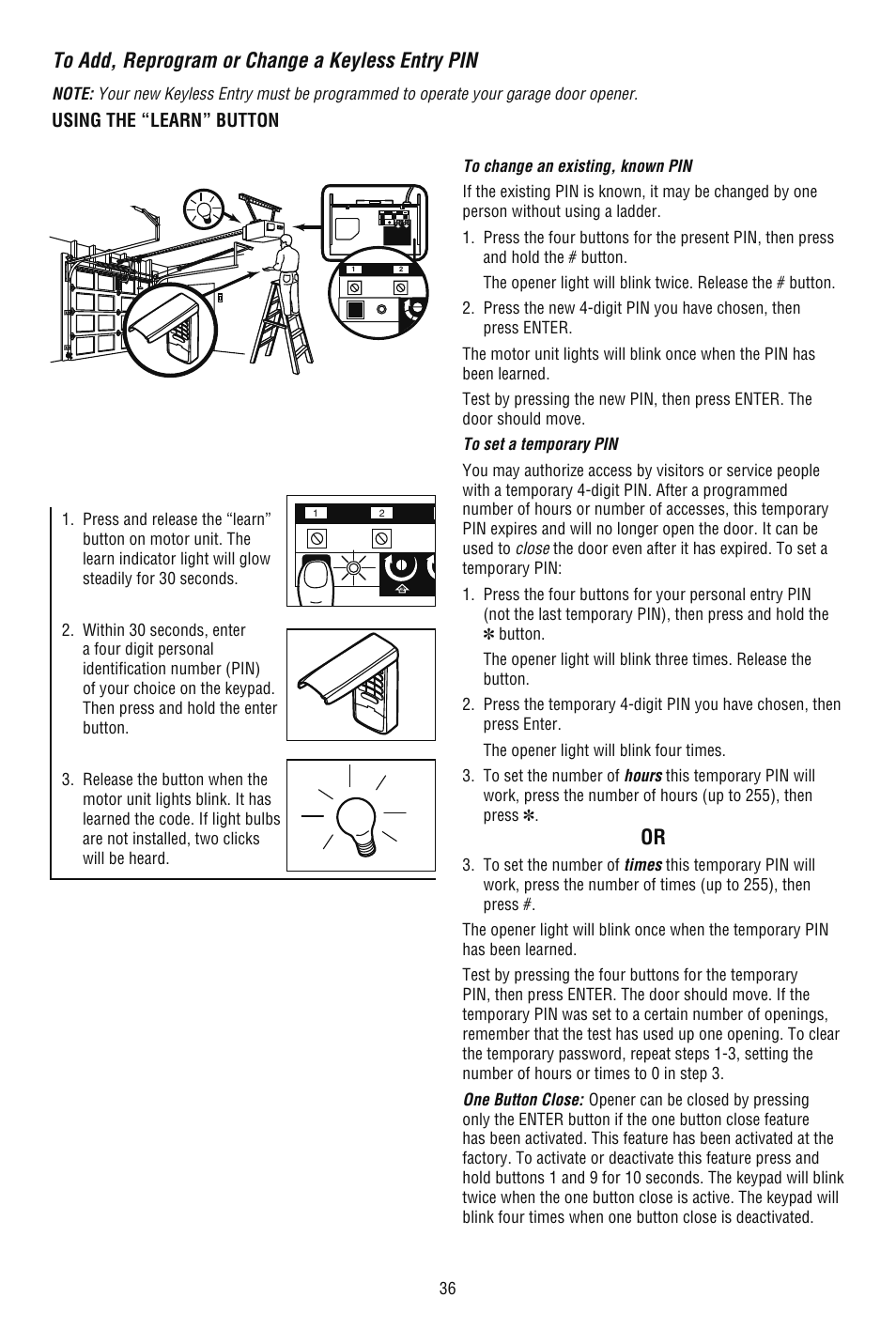 To add, reprogram or change a keyless entry pin | Chamberlain CG40DM User Manual | Page 36 / 40