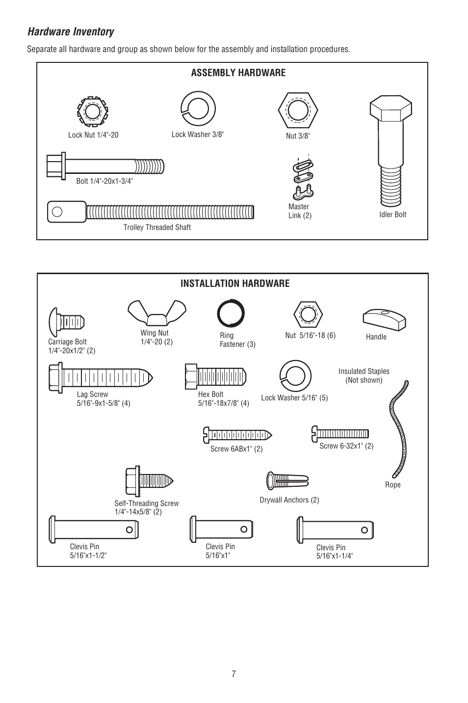 Hardware inventory | Chamberlain CG40DM User Manual | Page 7 / 40