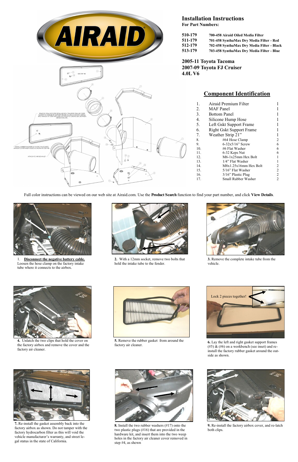 Airaid 510-179 User Manual | 2 pages