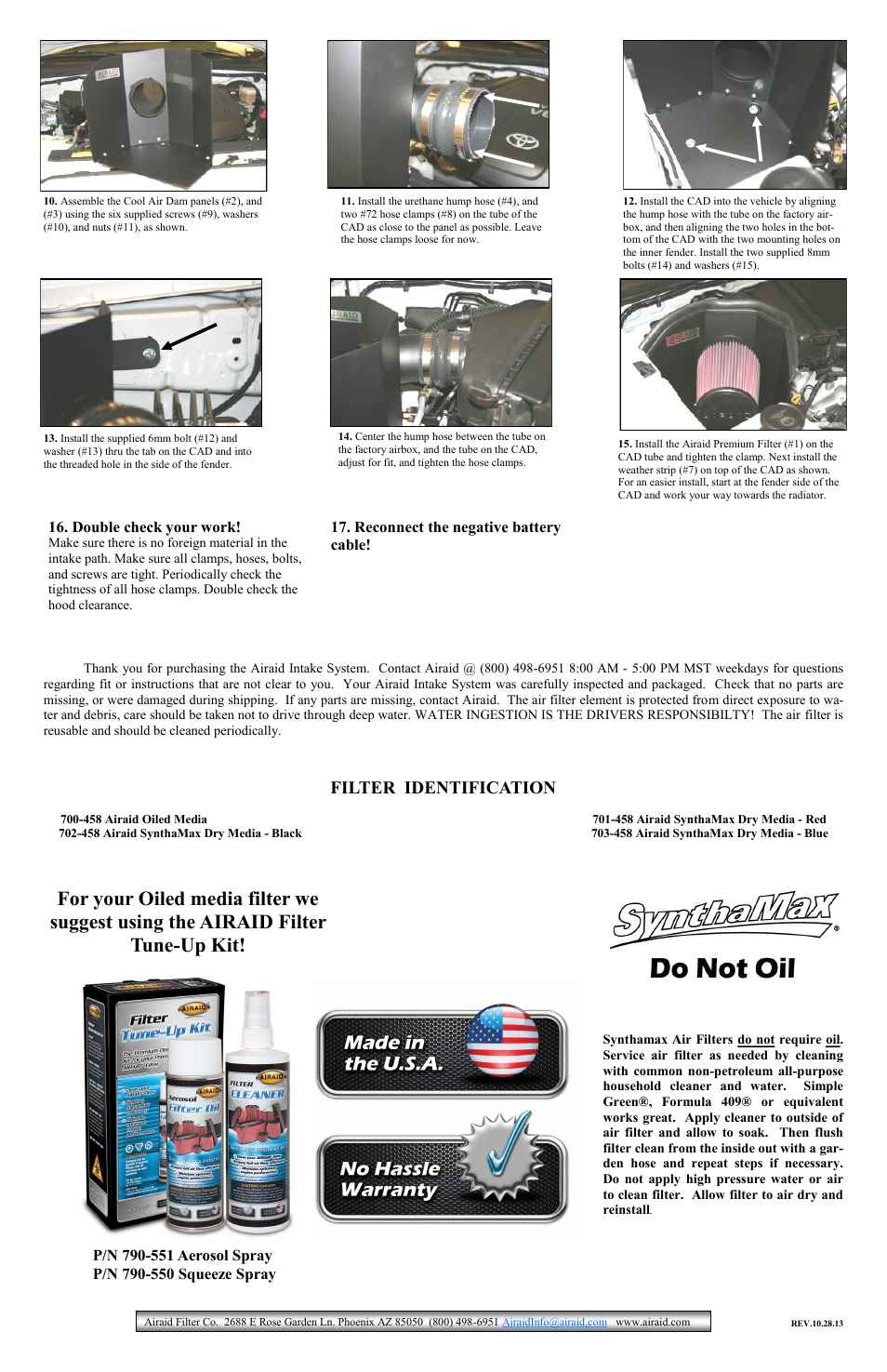 Filter identification | Airaid 510-179 User Manual | Page 2 / 2