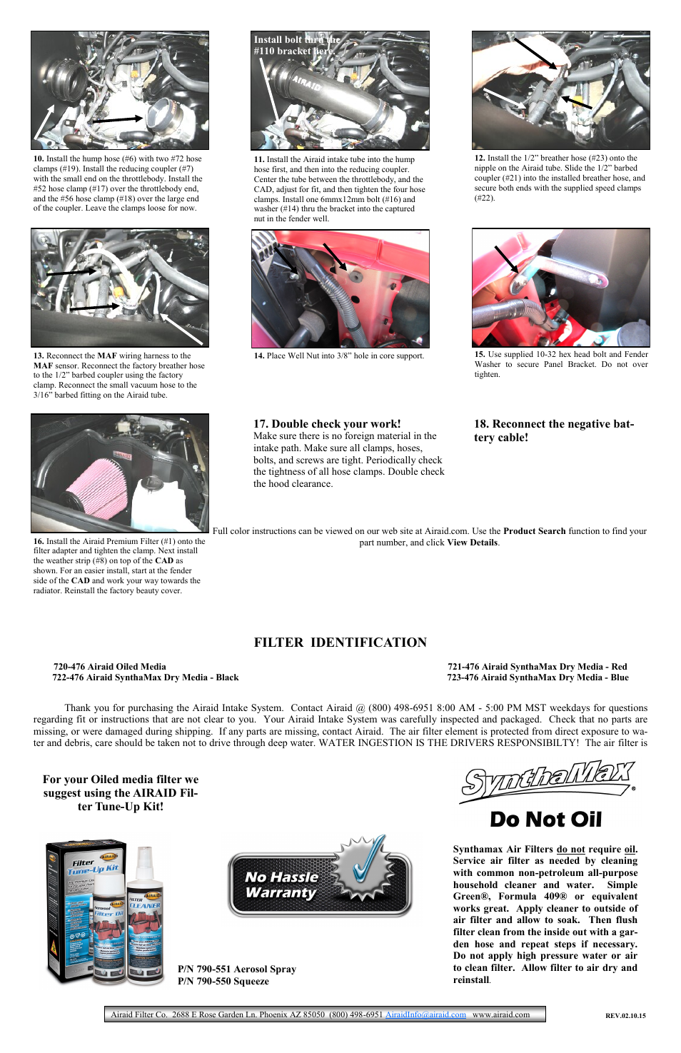Filter identification | Airaid 510-213 User Manual | Page 2 / 2